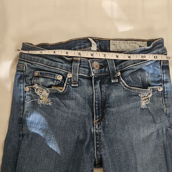 Women's Blue Distressed Jeans With Raw Hem - Picture 7 of 16